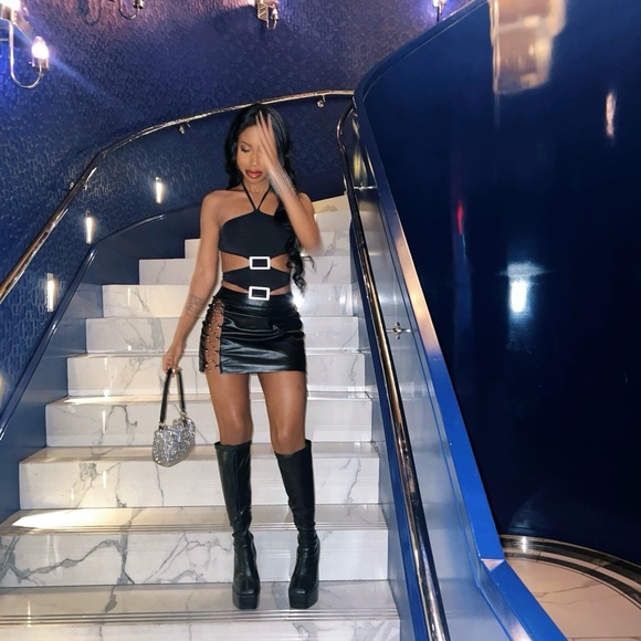 Black Matte Pu Square Toe Platform High Platform Knee Boots - Picture 5 of 8